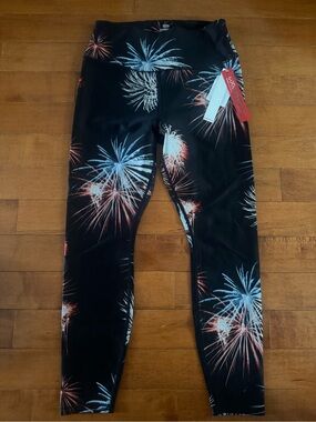 Good American Black Leggings with Red & Blue Firework Print